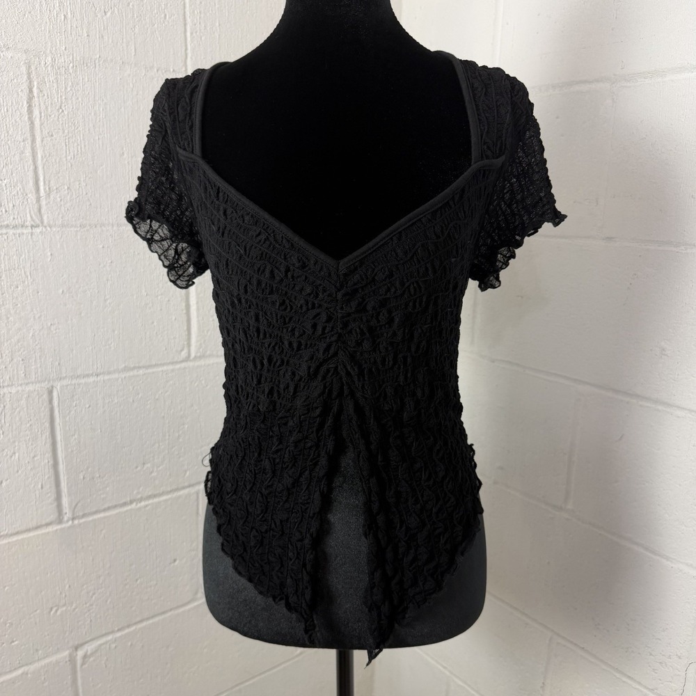 SHEIN Womens Top‎ SZ 1X Black Stretch Sheer Mesh Lace Dark Fairy Whimisgoth Vamp
